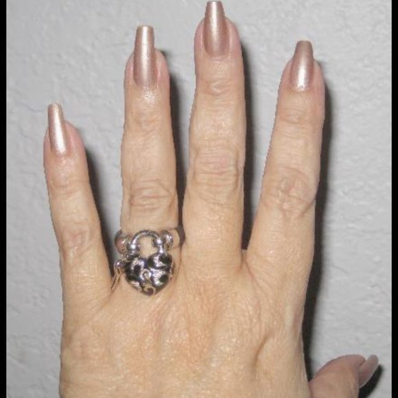 SO RARE Womens Black White Puffy BELLE ETOILE KEY TO MY HEART Charm Ring 8 8.5 - Picture 8 of 8